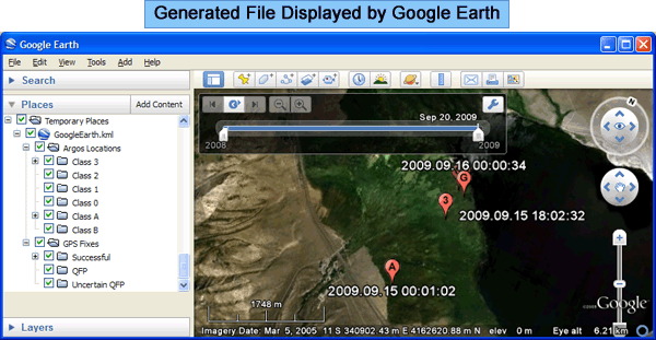 Generated file displayed by Google Earth